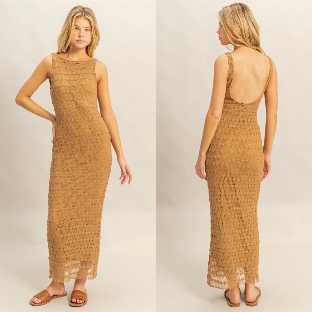 NEW HYFVE Crochet Maxi Dress Sleeveless Open Back Boho Summer Size Medium - Picture 1 of 5